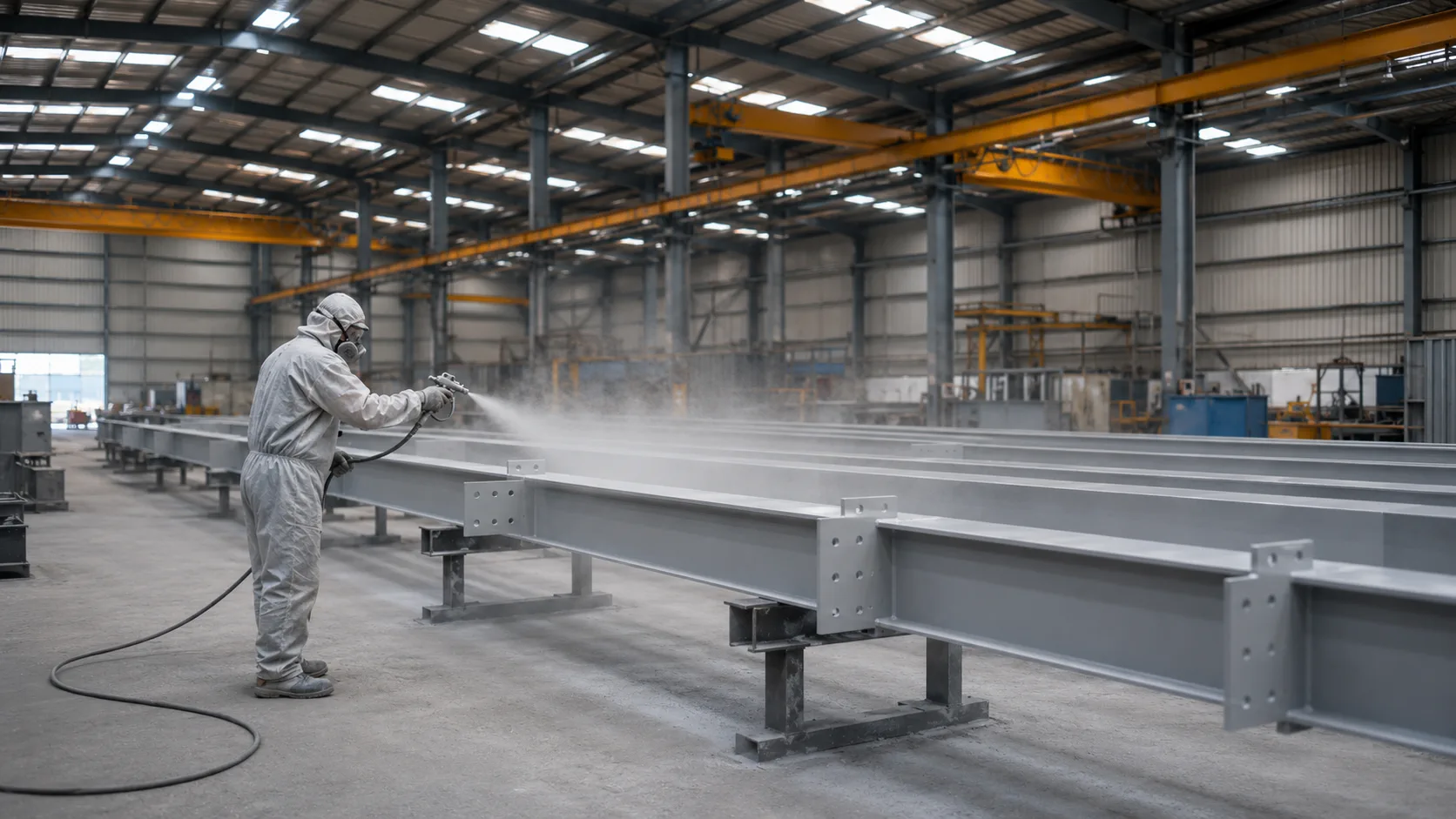 Intumescent painting Croydon: protective coating coverage at steel beam and column junctions, shown as a Premier Blasting project example